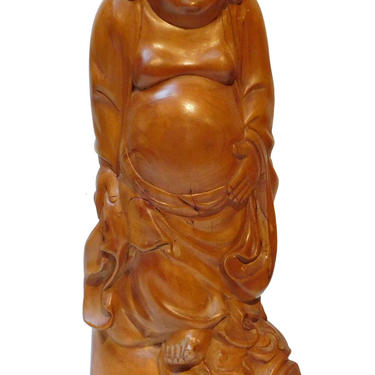 Chinese Hand Carved Standing Happy Buddha Budai Luohan Statue On Cloud Base n248E 