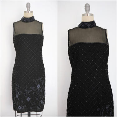 Vintage 1980s Stenay Silk Black Beaded Dress