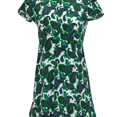 Sandro - Green, Purple & White Paisley & Floral Print A-Line Dress w/ Back Cutout Sz 2