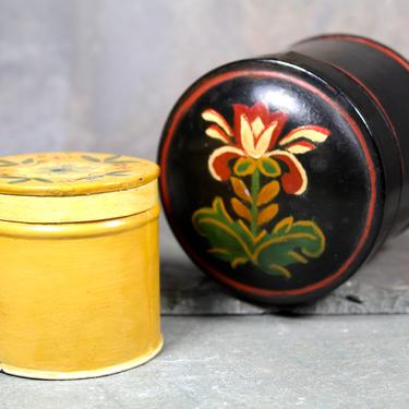 Set of 2 Vintage Hand Painted Small Tins - Trinket Tole Boxes - Vintage Decor - Vanity Table Accessories 