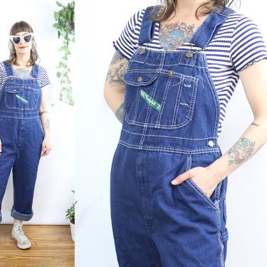 Vintage 80's Dark Blue KEY Overalls / 1980's Denim Overalls / Workwear / Gardening / Women's Size Large XL by Ru