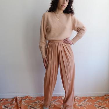 Vintage 90s Angora Dusty Rose Sweater/ 1990s Light Pink Peach Pullover/ Size Large 