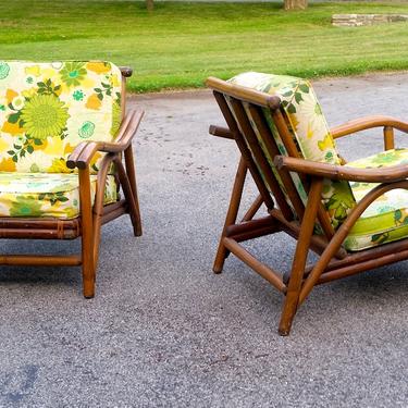 Vintage Mid Century Pair of Bent Bamboo Armchairs