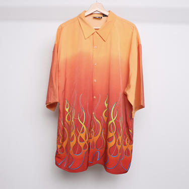 vintage y2k DRAGON & flames SILKY button down Guy Fieri oversize late 90s vintage t-shirt -- size men&#39;s XXL shirt 
