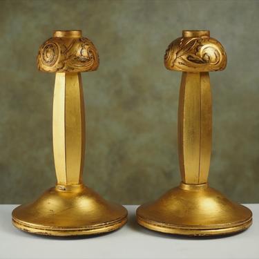 Paul Follot pair of small gilt bronze table lamps (#1586)