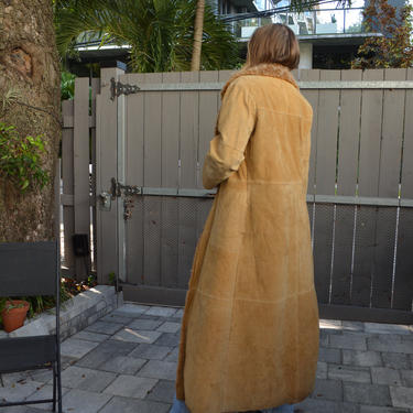 vintage suede trench / raw leather trench / 70s penny lane jacket / 70s duster coat / 70s coat / leather jacket with faux sherpa / festival 
