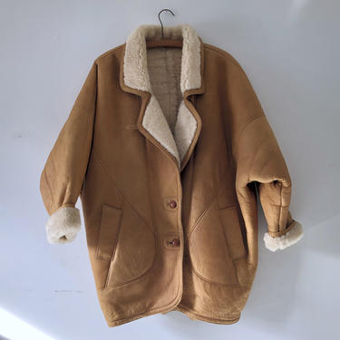 1980s/90s Vintage Tan Shearling Coat - Size L - J.Percy for Marvin Richard - Oversized Fur Coat by HighEnergyVintage