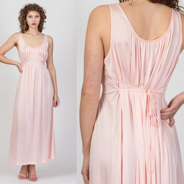 70s Pleated Baby Pink Nightgown - Large | Vintage Komar Lingerie Maxi Slip Dress 