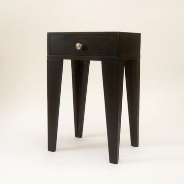 Angle leg nightstand with drawer and round metal knob made from reclaimed wood, Tapered Leg Side table - Black 