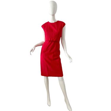 50s Ben Reig Montaldos Dress / Vintage Red Silk Shantung Dress / 1950s Party Wiggle Dress XS 