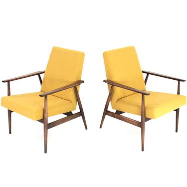 Pair of Mid Century Lounge Chairs by Dux Mobler of Denmark in Mustard 