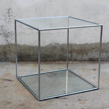 Chrome End Table Cube 'Abstracta' Table by Poul Cadovius 1970s 1980s Glass Accent / Side Table with Shelf 