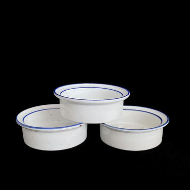 Vintage Classic Speckled Stoneware Earthenware White &amp; Blue w Brown Mist DANSK 5.75&amp;quot; Bowl Denmark Neils Refsgaard 20th Century Modern Design 