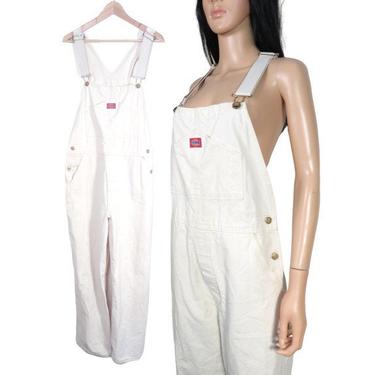 Vintage Dickies Unisex Made In USA All Cotton Off White Painters Overalls Size 34 