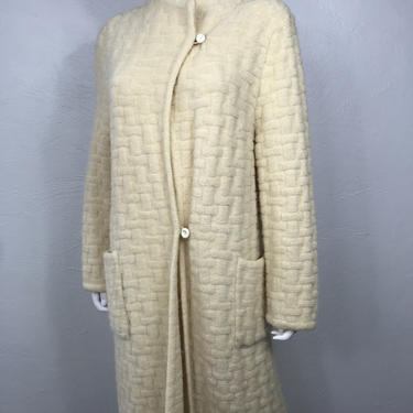Vtg 70s 80s textured knit cream maxi sweater coat med 