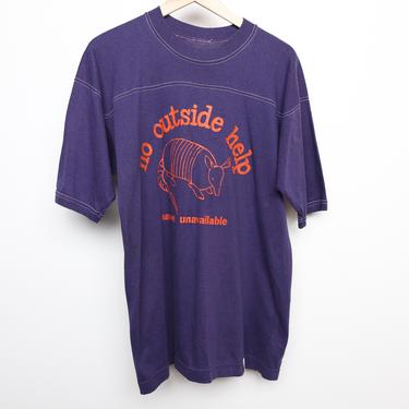 vintage bizarre ARMADILLO 1970s 80s &amp;quot;No Outside Help&amp;quot; super soft purple single stitch vintage t-shirt -- size medium 
