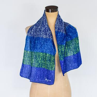 1960s Schiaparelli Blue Silk Scarf | 60s Blue&amp; Green Silk Stripe Scarf | Schiaparelli 