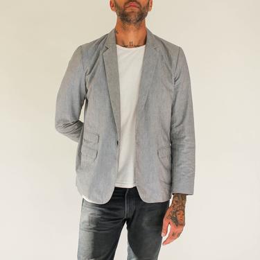 Steven Alan Denim Blue Cotton Poplin Unstructured Single Button Blazer | Made in USA | Designer Chore Jacket, Minimalistic, Americana Jacket 