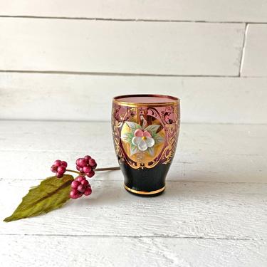 Vintage Midcentury Murano Italian Venetian Shot Glass | Boho, Purple, Eclectic Floral Shot Glass, Barware, Perfect Gift 