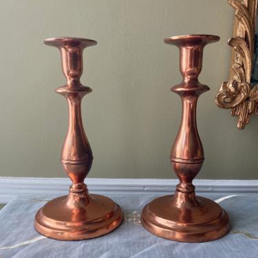 Pair Copper Toned Candle Stick Holders 