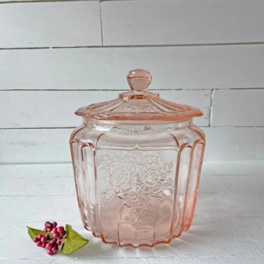 Mayfair 1930's Pink Depression Glass  Biscuit Jar // Vintage Pink Depression Glass Cookie Jar, Candy Dish, Replacement // Pink Cookie Jar 