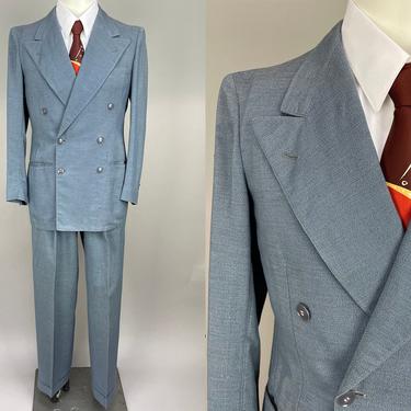 1930s Palm Beach Suit | Vintage 30s 40s Blue Double Breasted Peak Lapel Suit | size 36R 