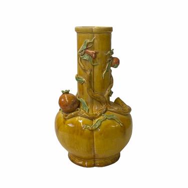 Handmade Chinese Ceramic Distressed Yellow Peach Theme Vase ws1768E 