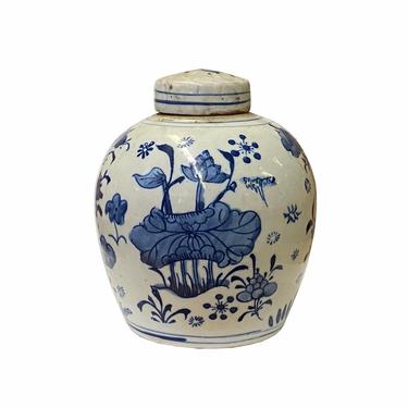 Chinese Oriental Small Blue White Birds Flowers Porcelain Ginger Jar ws1870E 
