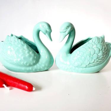 Vintage Fitz & Floyd Ceramic Swan Candlestick Holders 