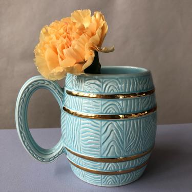 Vintage Acme Craftware Wood Grain Mug, blue faux bois, american ceramic coffee mug, wellsville ohio, blue coffee cup, 1940s kitchen 