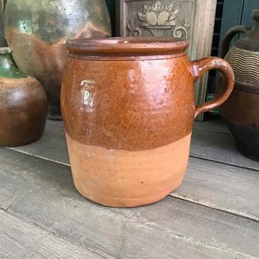 French Terra Cotta Jug, Garden Pot, Flower Vase, Brown Glaze, Utensil Holder, Garden Pottery, French Farmhouse Kitchen Cuisine 