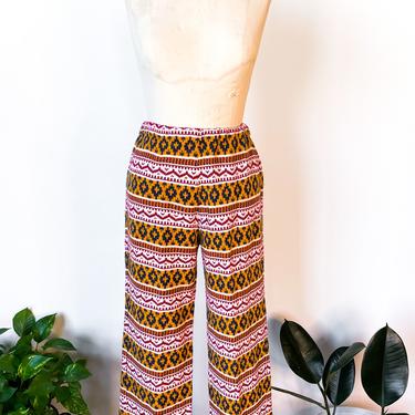 1970s Ultra-cozy Patterned Knit Pants, 25–36" waist