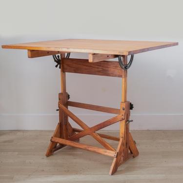 Antique Wood and Cast Iron Drafting Table/Dining Table/Desk c.1930