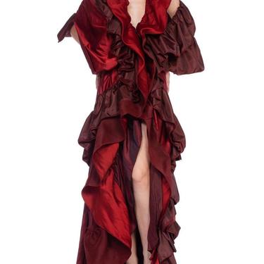 Morphew Collection Cranberry Red Silk  Rayon Duchess Satin Taffeta Asymmetrically Draped Dramatic Opera Coat Gown 