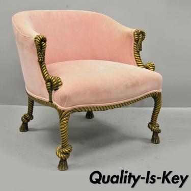 Vintage Napoleon III Style Gold Rope and Tassel Pink Hollywood Regency Chair