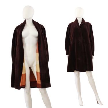 1950s Faux Mouton Swing Coat - 1950s Teddy Bear Swing Coat - 1950s Brown Faux Fur Coat - 1950s Womens Winter Coat - 50s Coat | Size Small 