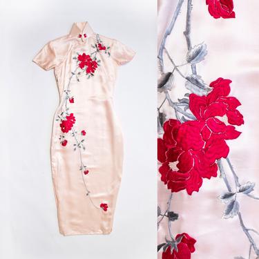 1950s Cheongsam Dress Silk Embroidered XS 