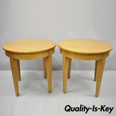 Pair of Ethan Allen Elements Maple &amp; Birch Wood Round Side Tables