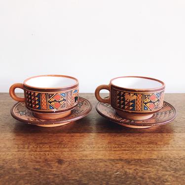 Vintage Cusco Peru Tea / Coffee Cup and Saucer, Set of 2 