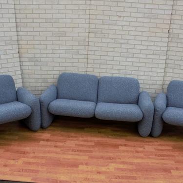 Mid Century Modern Ray Wilkes For Herman Miller Blue Chiclet Sofa, Loveseat and Two Lounge Chairs Newly Fully Upholstered - 4 Piece Set