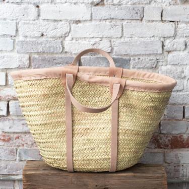 Woven Palm Leather Handle Tote Bag