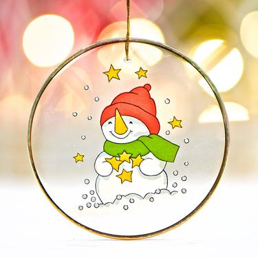 VINTAGE: Gold Trim Glass Ornaments - Snowman - Christmas - Holiday - Gift Tag - SKU 15-C1-00016501 