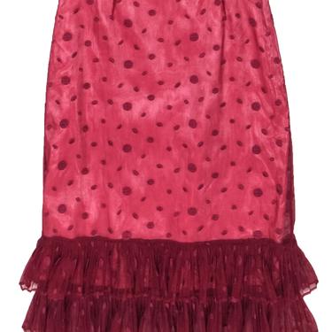 BCBG Max Azria - Cranberry Polka Dot Embroidered Mesh Skirt w/ Ruffled Hem Sz 8