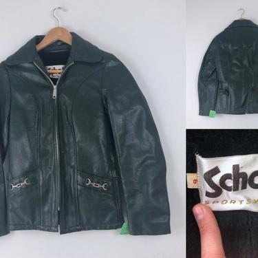 1970s Vintage Schott Green Leather Jacket - Size XS by HighEnergyVintage