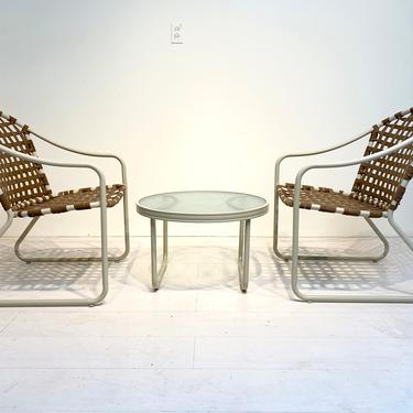 Mid Century Modern Brown Jordan Off White and Brown Lido Collection Patio Set 
