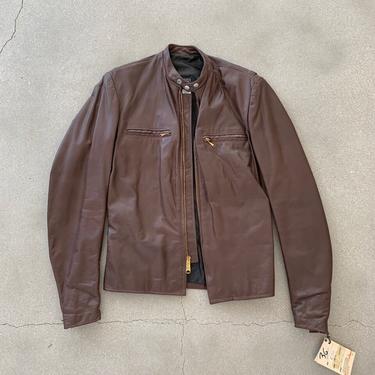 Vintage 1960s Brooks Cafe Racer NOS Jacket | 36 | Small/ Medium Brown Leather biker jacket 70s style 