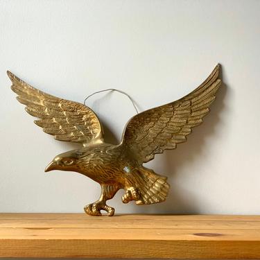 Vintage Hanging Brass Eagle Plaque, Brass Eagle Wall Plaque 