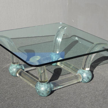 Vintage Mid Century Modern Coffee Table Lucite Sabre Legs &amp; Turquoise Ball Feet 