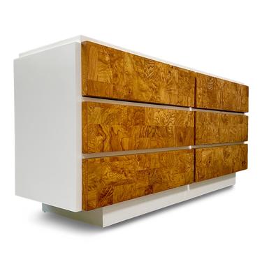 Burl and Lacquer Mid Century Six Drawer Dresser by Lane