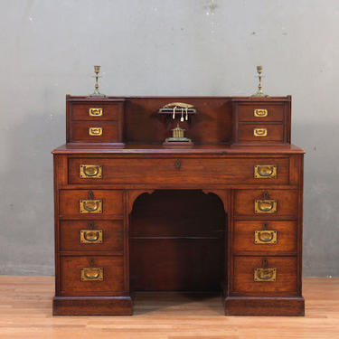 19th Century English Yew 11-Drawer Desk with Accessories